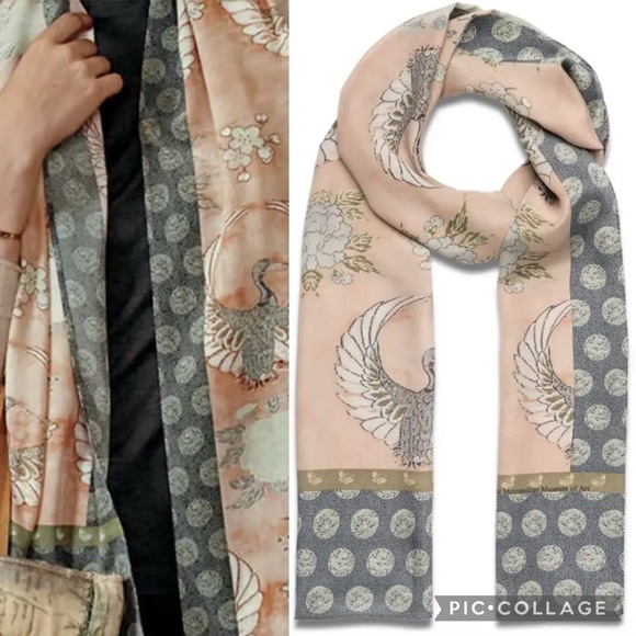 The Met Accessories - The Metropolitan Museum of Art "Stylized Crane" Scarf Silk Crepe De Chine Japan